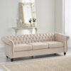 Chesterfield Style 3 Seater Sofa With Deep Button Tufting - Beige - Image 2