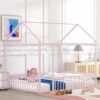 Full Size Bed House Bed Frame With Fence - Pink - Image 6