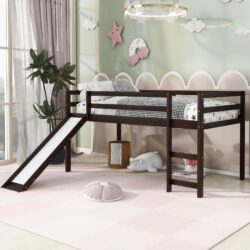 Twin Loft Bed With Slide, Multifunctional Design - Espresso