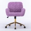 Office Chair, Artificial Rabbit Hair Home Office Chair With Golden Metal Base, Adjustable Desk Chair Swivel Office Chair, Vanity Chair - Violet - Image 5