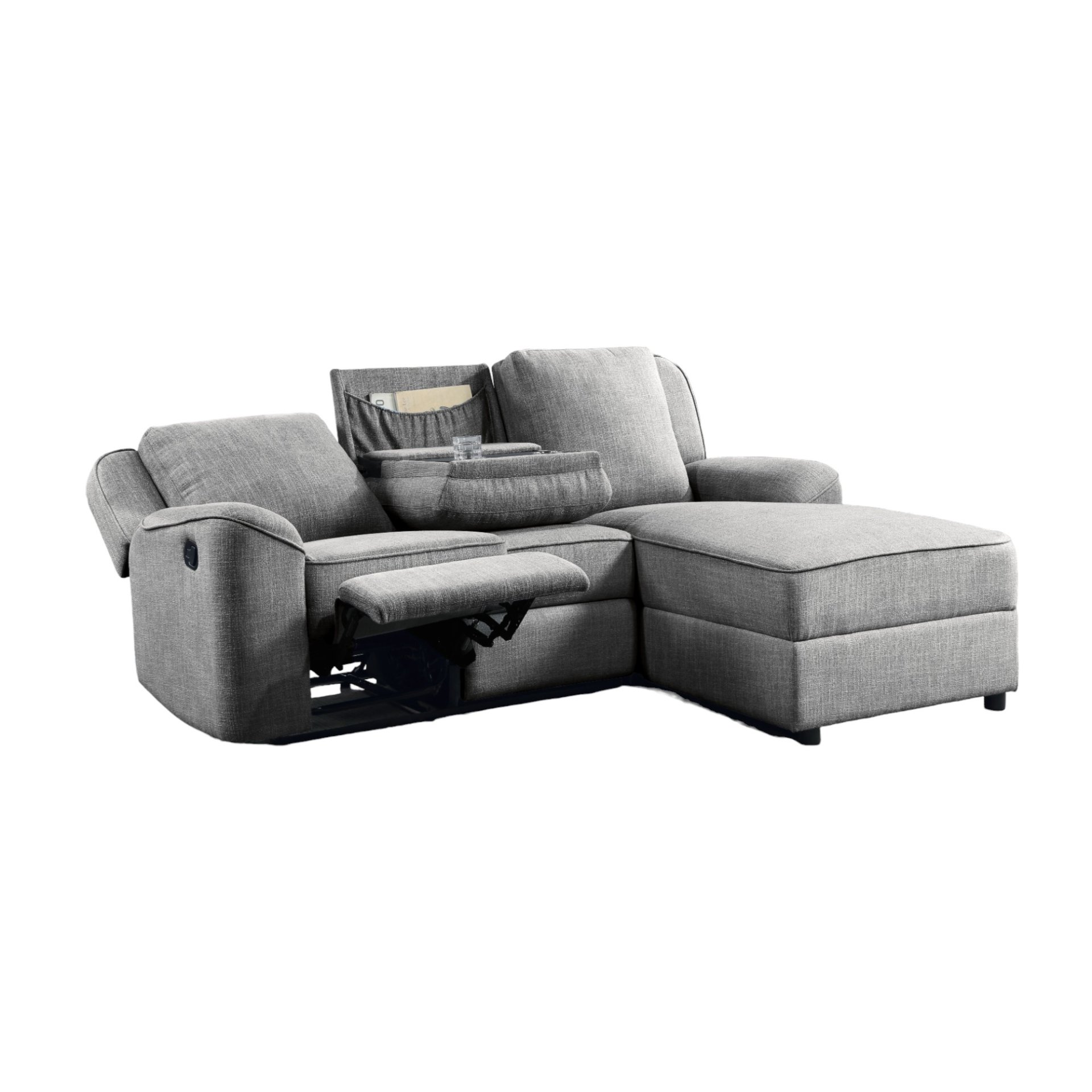 Destiny - Linen Sectional Sofa With Dropdown Table - Gray - Image 3