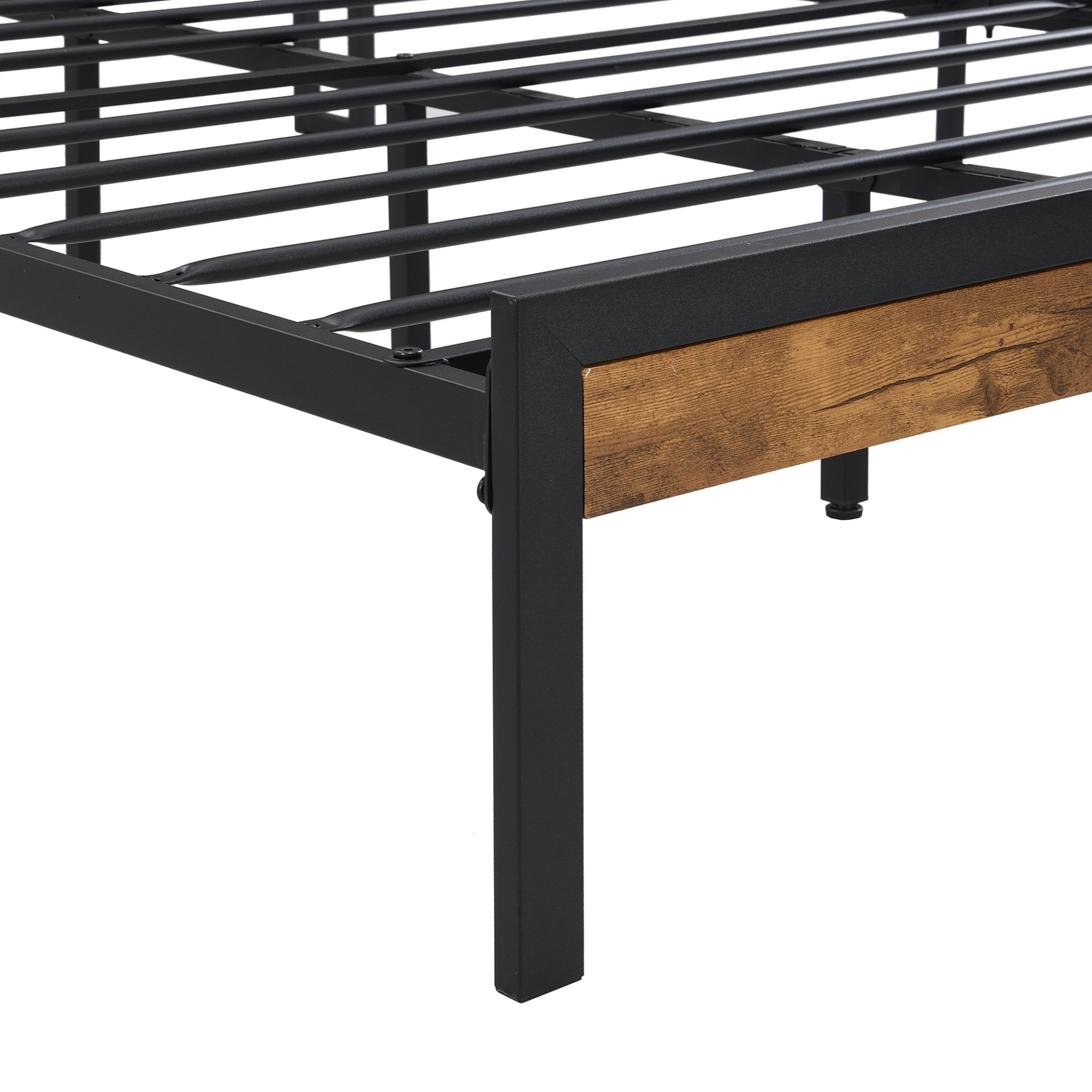Full Size Metal Platform Bed Frame With Wooden Headboard And Footboard With USB Liner, No Box Spring Needed, Large Under Bed Storage - Brown - Image 12