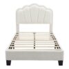 Twin Size Upholstered Flower-Shape Bed, Elegant Flowers Headboard With LED Light Strip, Sherpa Fabric Platform Bed With Slats Support - White - Image 5