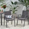 Outdoor Modern Aluminum Dining Chair With Rope Seat (Set of 2) - Gray / Dark Gray - Image 2