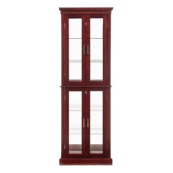 Curio Cabinet Lighted Curio Diapaly Cabinet With Adjustable Shelves And Mirrored Back Panel, Tempered Glass Doors 6 Tier, (E26 Light Bulb Not Included) - Cherry