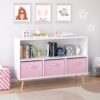 Kids Bookcase With Collapsible Fabric Drawers, Children's Book Display, Toy Storage Cabinet Organizer - White / Pink - Image 8