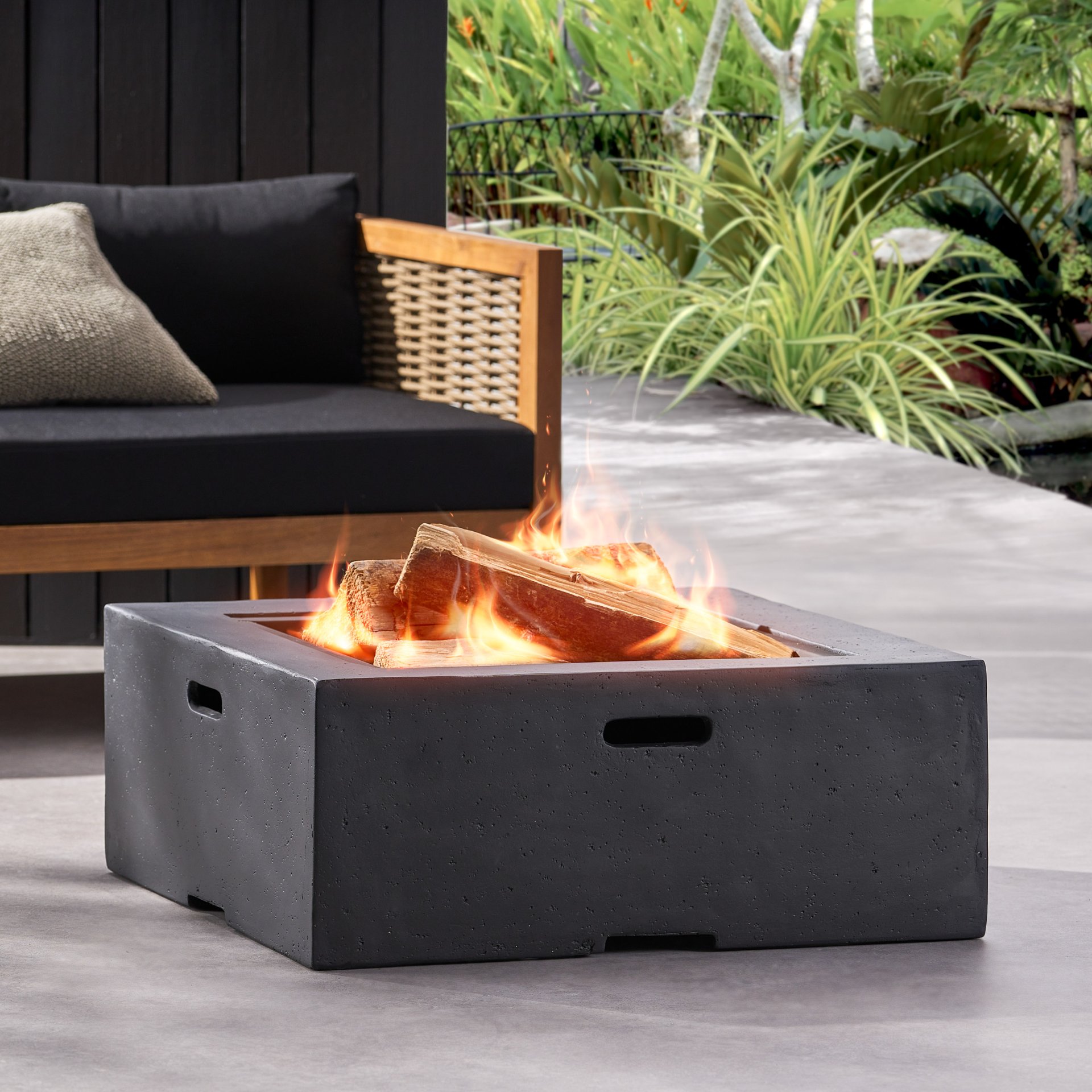 Outdoor Square Mgo Wood Burning Fire Pit - Dark Gray - Image 6