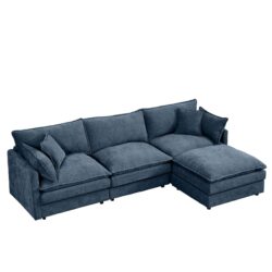 Modern Modular Sectional Sofa Shaped Couch Set With Movable Ottoman - Blue