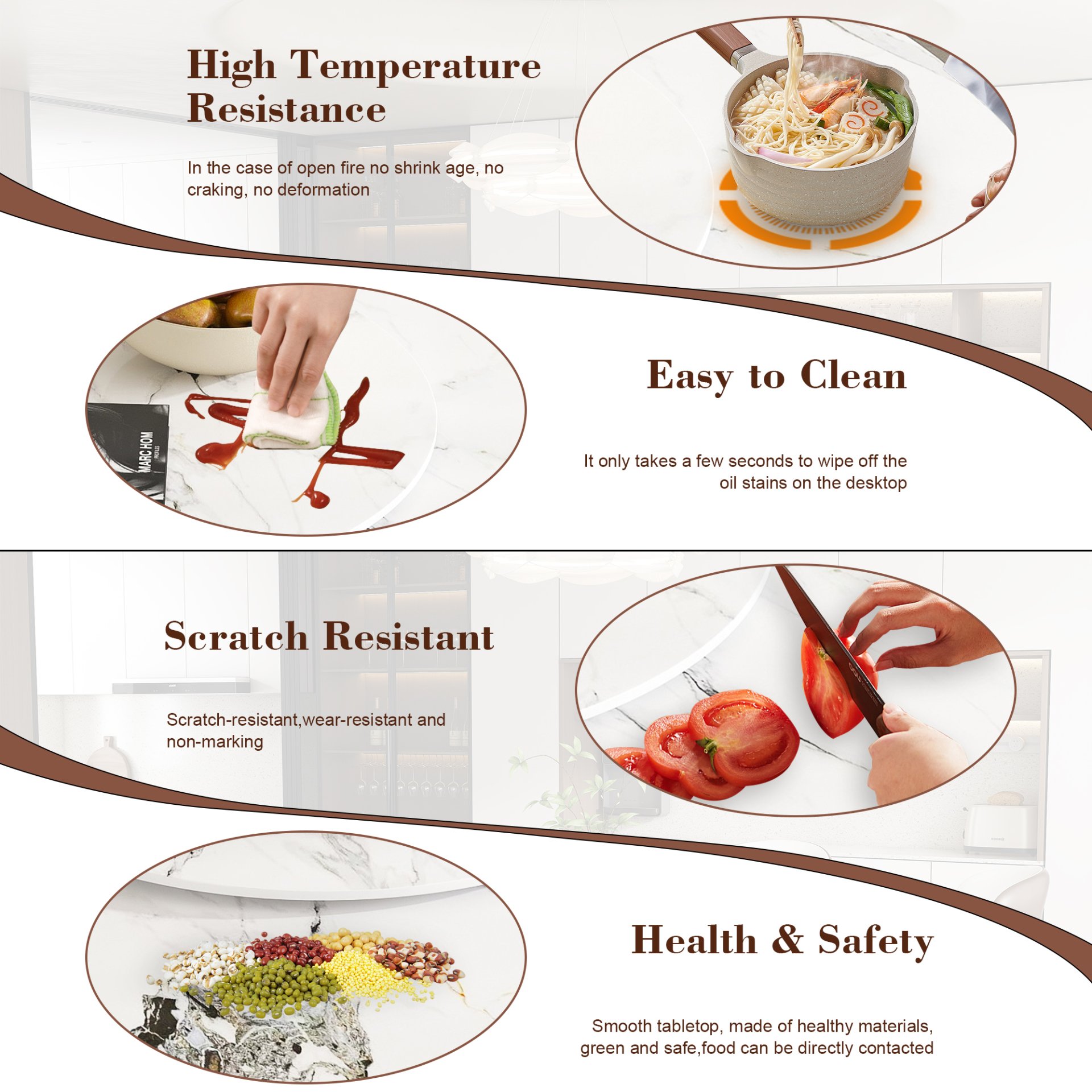 Round Dining Table With 360° Rotating Lazy Susan For Dining Room & Kitchen, 6 Chairs - White - Image 9