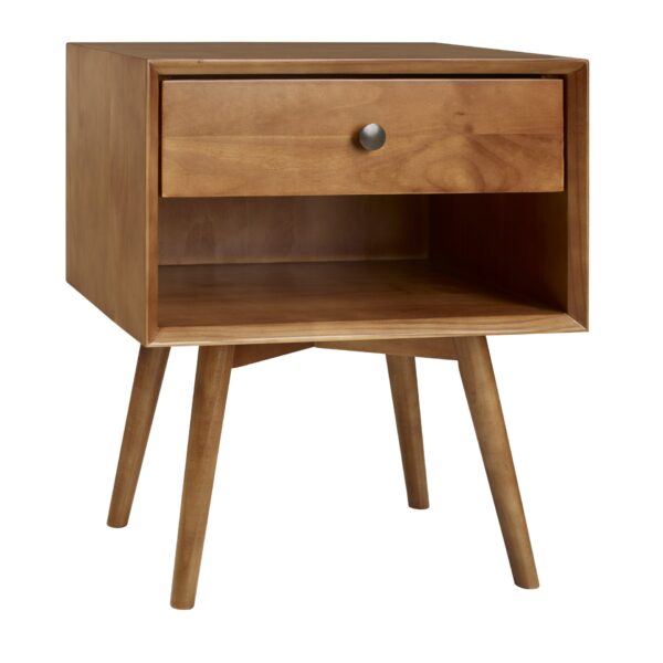 Mid-Century Modern Single Drawer Solid Wood Nightstand - Caramel