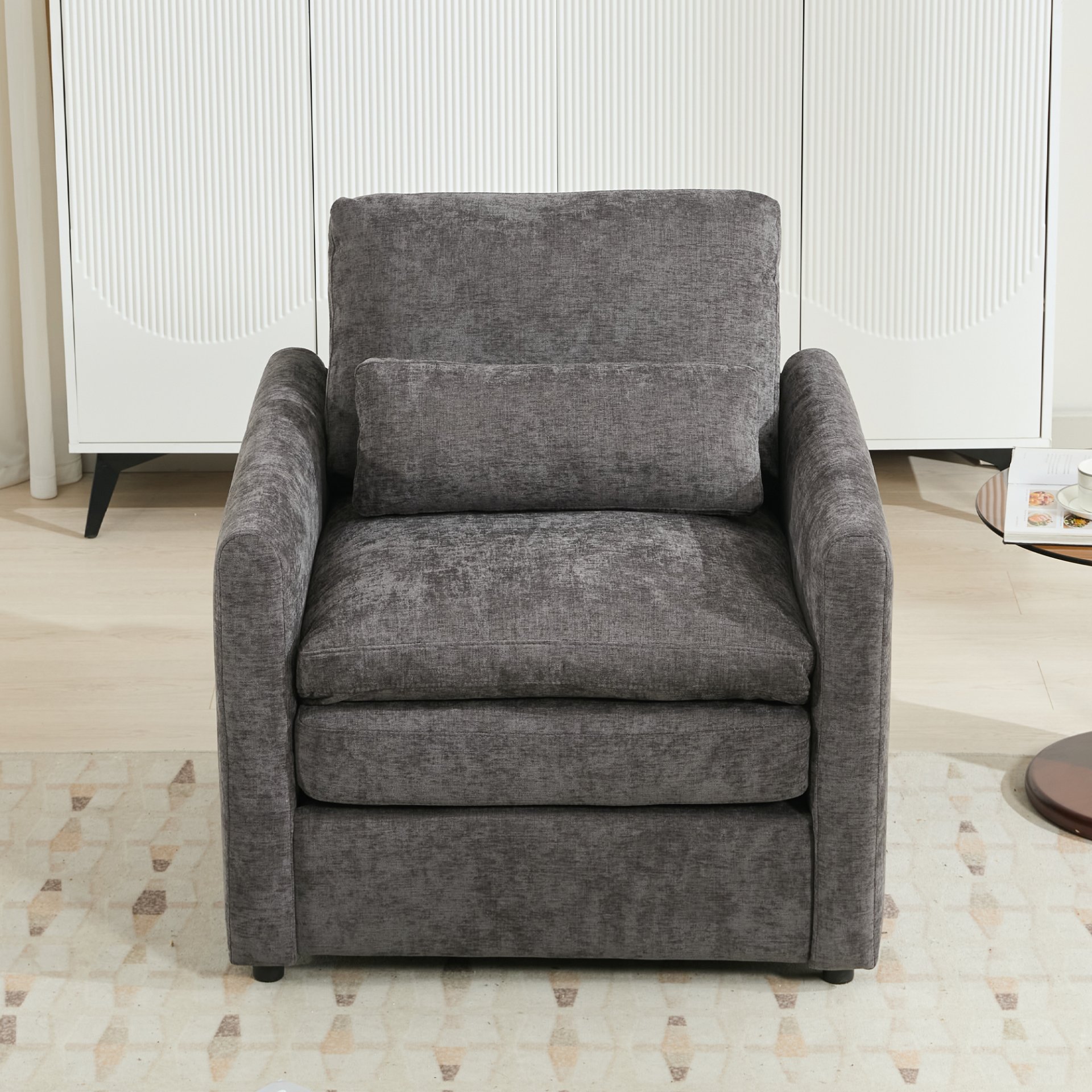 Cozy Upholstered Armchair Oversized Comfy Cloud Sofa Double Cushion Single Sofa Plush Cushion Armchair For Living Room - Gray - Image 9