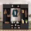 Wide Hall Tree With Shoe Storage, 4 In 1 Entryway Bench With 8 Cubbies, 7 Coat Hooks & Adjustable Shelf For Hallway - Black - Image 2