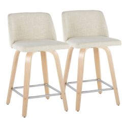 Toriano - Contemporary Fixed Height Counter Stool Swivel With Square Footrest (Set of 2) - Natural / Cream