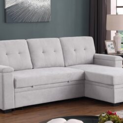 Lucca II - Woven Fabric Reversible Sleeper Sectional Sofa With Storage Chaise and Pocket Coil Seating - Light Gray