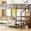 Full Over Full Bunk Bed With Lateral Storage Ladder And Wardrobe - Black - Image 11