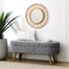 Ottoman Oval Storage Bench With Rubber Wood Legs Fabric - Gray - Image 4