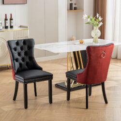 Nikki - Modern, High-End Tufted Solid Wood Contemporary And Velvet Upholstered Dining Chair With Wood Legs Nailhead Trim (Set of 2) - Black / Winered / Burgundy