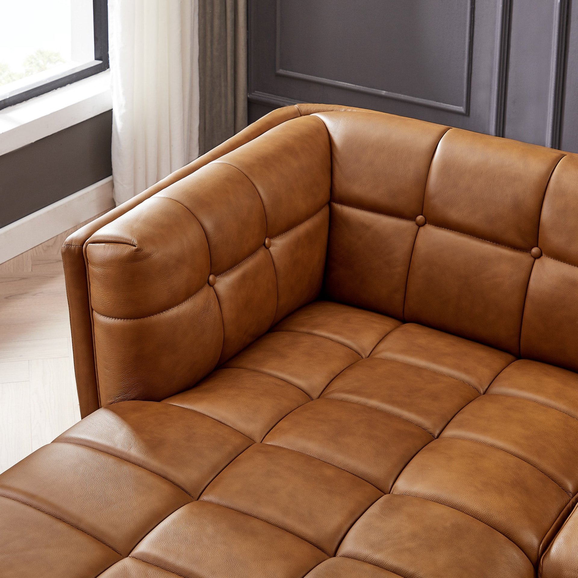 Addison - Left Sectional Leather Sofa - Cognac - Image 6