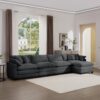 Modern Upholstered 4 Seater Corduroy Sofa With Footstool Corduroy Fabric - Gray - Image 9