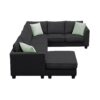 Sectional Sofa Couches Living Room Sets, 7 Seats Modular Sectional Sofa With Ottoman, L Shape Fabric Sofa Corner Couch Set With 3 Pillows - Black - Image 7