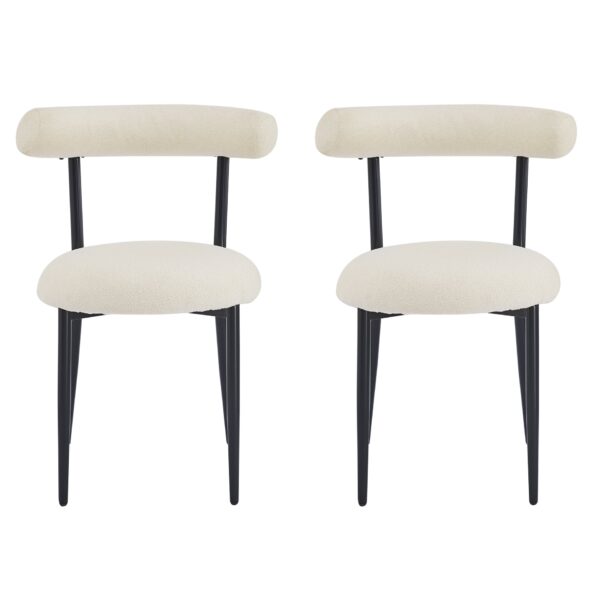 Dining Chair (Set of 2), Modern Dining Room Chairs, Black Metal Frame - White