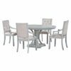 5 Piece Dining Set Retro Extendable Round Table And 4 Chairs For Kitchen Dining Room - Antique Gray Oak - Image 10