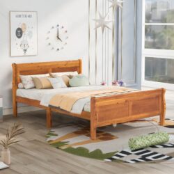 Full Size Platform Bed With Headboard And Slat Support - Oak