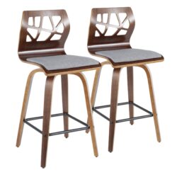 Folia - Mid-Century Modern Fixed Height Counter Stool With Swivel With Footrest (Set of 2) - Walnut / Light Gray / Black