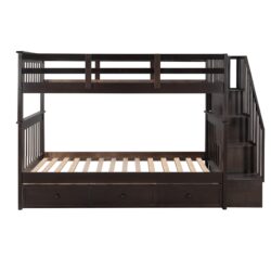 Stairway Twin Over Twin Bunk Bed With Three Drawers For Bedroom - Espresso