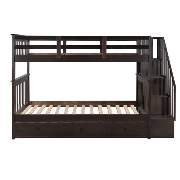 Stairway Twin Over Twin Bunk Bed With Three Drawers For Bedroom - Espresso