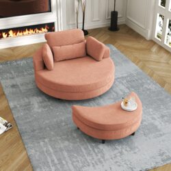 Corduroy Sofa With Two Throw Pillows, A Waist Pillow And An Extra Tray Is Comfortable For A Small Apartment Bedroom - Orange