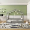 Full Size Bed House Bed Frame With Fence - Gray - Image 8