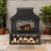 40" Wood Burning Fireplace, 50000 Btu Steel Fire Pit, Wood Burning Chimney For Outside Patio Deck Garden Backyard - Black - Image 2