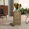 Modern C Shape End Table Acacia Wood Patio Furniture - Brown - Image 2