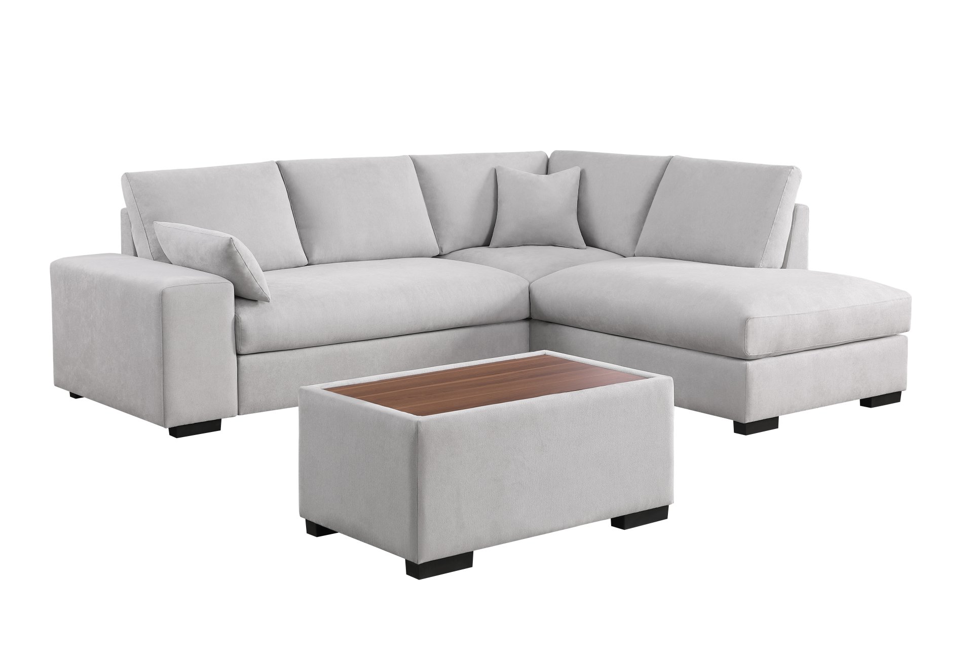 Joshua - Woven Fabric Sectional Sofa With Right Facing Chaise and Console Ottoman - Light Gray - Image 6