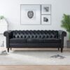 Traditional Square Arm Removable Cushion 3 Seater Sofa - Black - Image 4