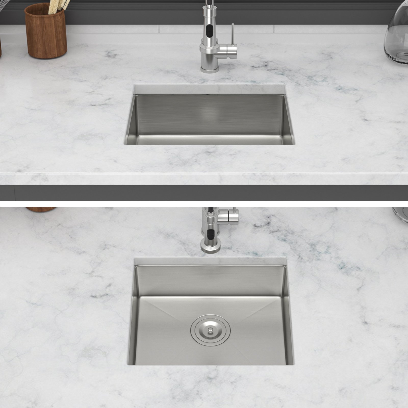 Ada Compliant - Undermount Kitchen Sink, Single Bowl Low Depth Basin, 16 Gauge T304 - Brushed Nickel - Image 4