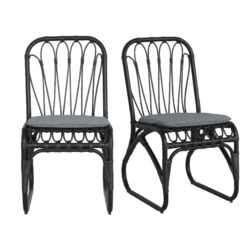 Outdoor Wicker Dining Chairs With Washable Cushion (Set of 2), Durable Rattan Chairs For Backyard, Garden, Patio - Black / Gray