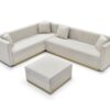 Contemporary Vertical Channel Tufted Velvet Sectional Sofa For Living Room Apartment With Ottoman And 4 Pillows - Beige - Image 4