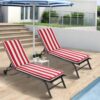 2 Pieces Set Outdoor Lounge Chair Cushion Replacement Patio Furniture Seat Cushion Chaise Lounge Cushion - Red / White - Image 5