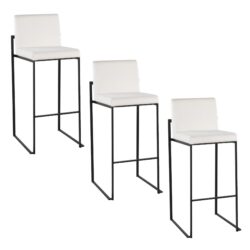 Fuji - Contemporary High Back Barstool (Set of 3) - Black / White