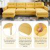 Modern Velvet L - Shape Convertible Sectional Sofa With Movable Ottoman - Yellow - Image 5