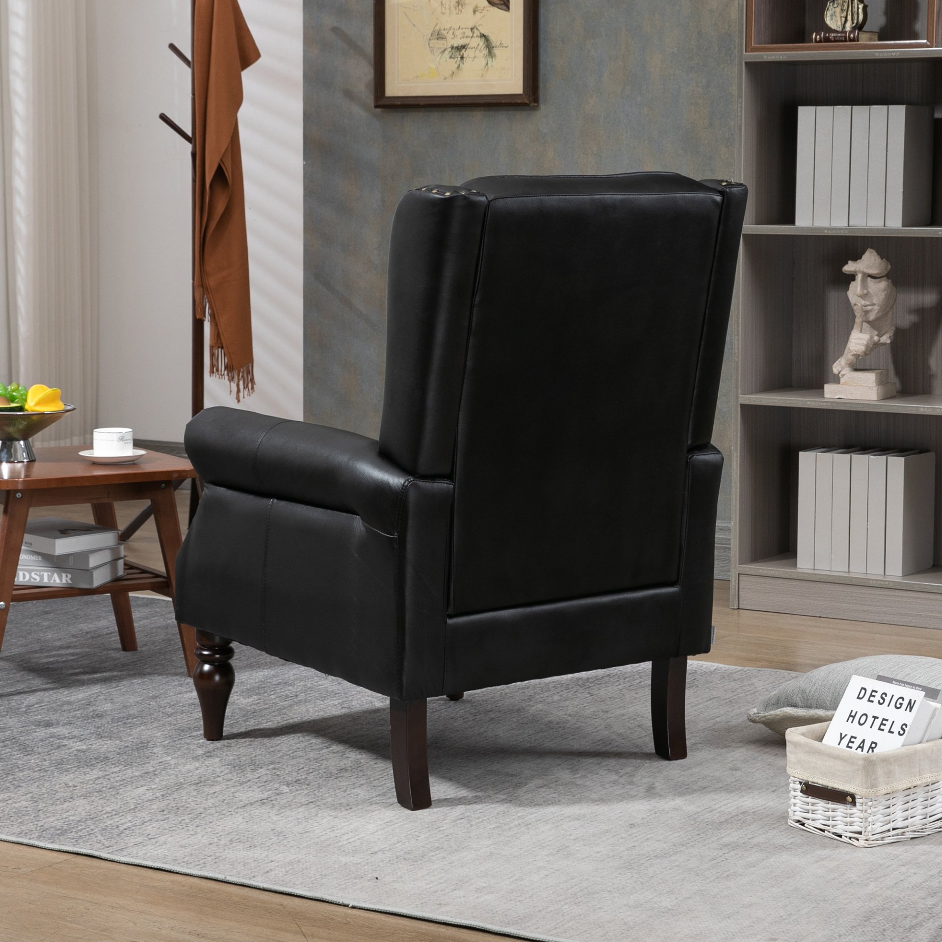 Modern Accent Armchair With Sturdy Wood Legs Leather For Living Room Or Bedroom - Black - Image 10