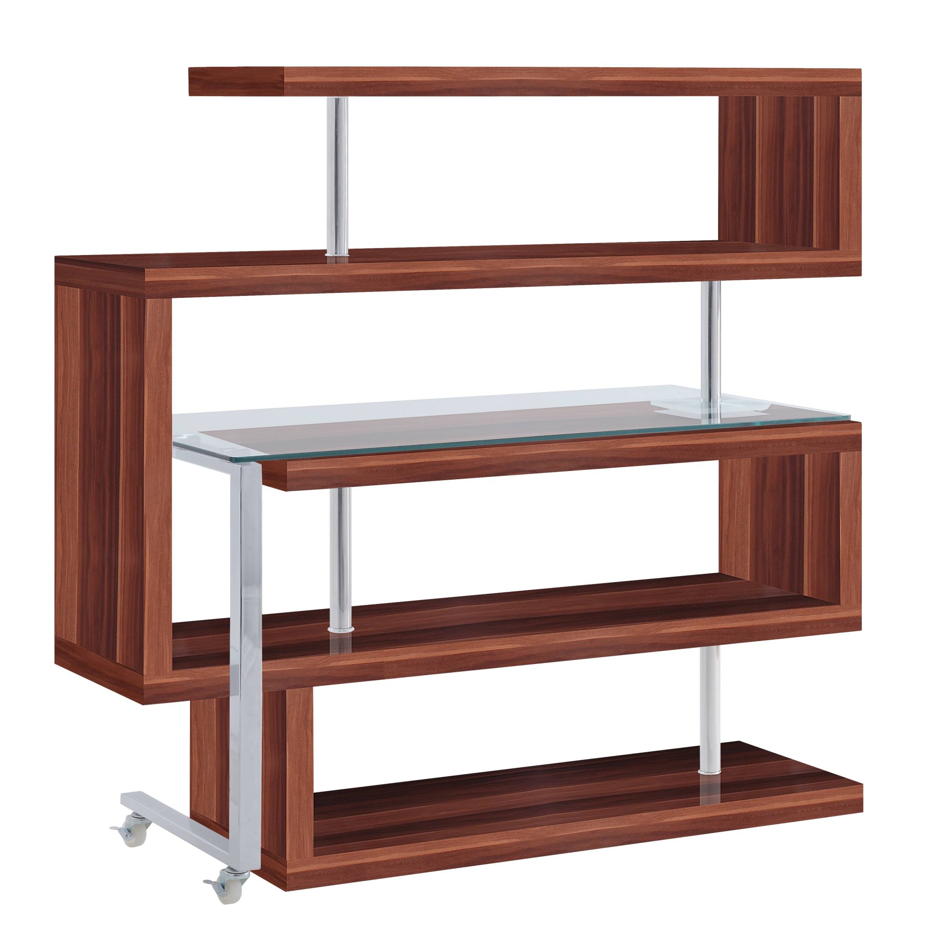 Buck II - Clear Glass, Chrome High Gloss Writing Desk With Shelf - Walnut - Image 11