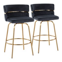 Cinch - Glam / Art Deco Fixed Height Counter Stool With Swivel With Round Footrest (Set of 2) - Gold / Black