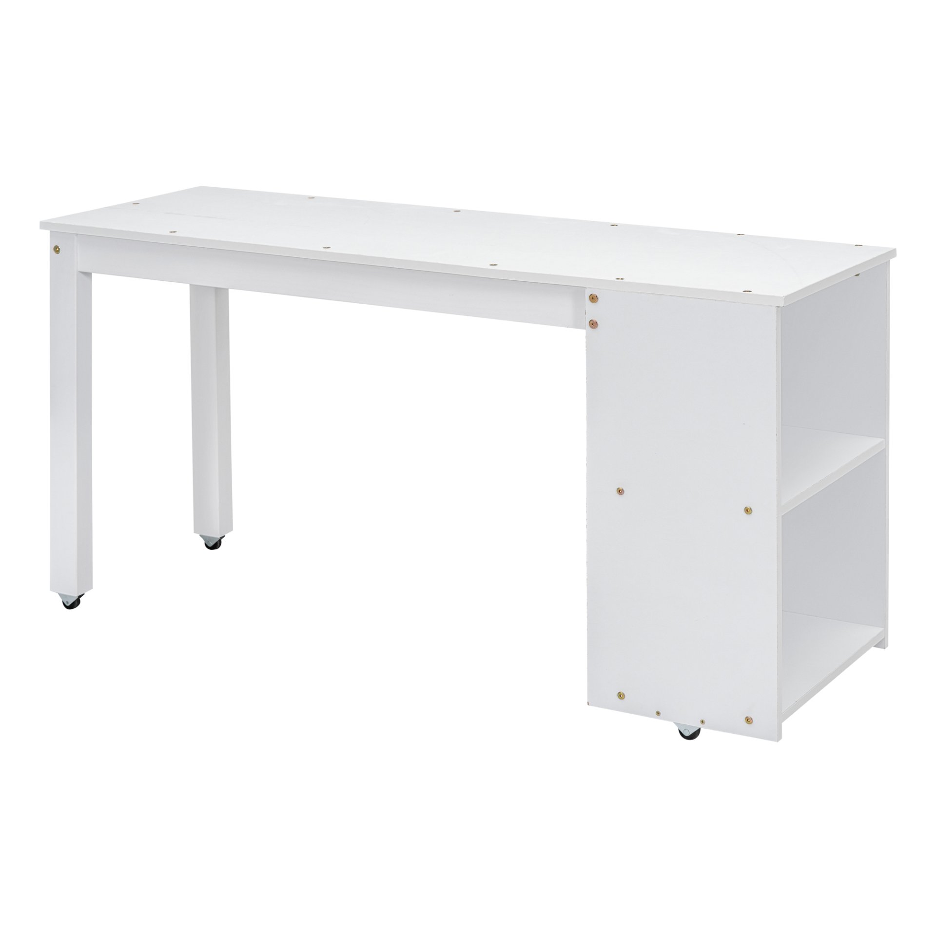 Full Size Loft Bed With Retractable Writing Desk And 3 Drawers With Storage Stairs And Shelves - White - Image 8