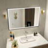 Modern LED Bathroom Vanity Mirror With Aluminum Frame, 45° Beveled Lights, Anti Fog - Silver - Image 4