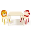 Kids Table And 2 Chairs Set, 3 Pieces Toddler Table And Chair Set, Wooden Activity Play Table Set (Lion&Monkey) - Natural - Image 20