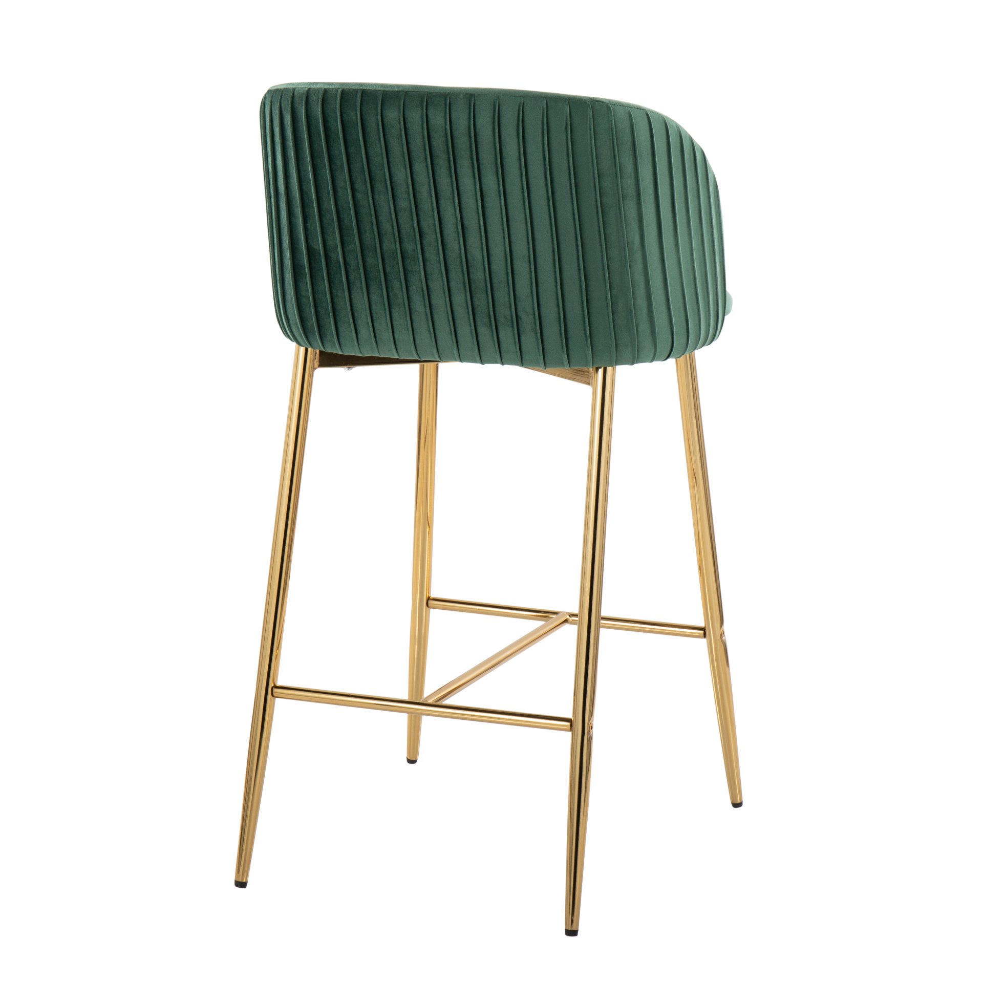 Fran - Pleated Contemporary / Glam Fixed Height Counter Stool (Set of 2) - Gold / Green - Image 4