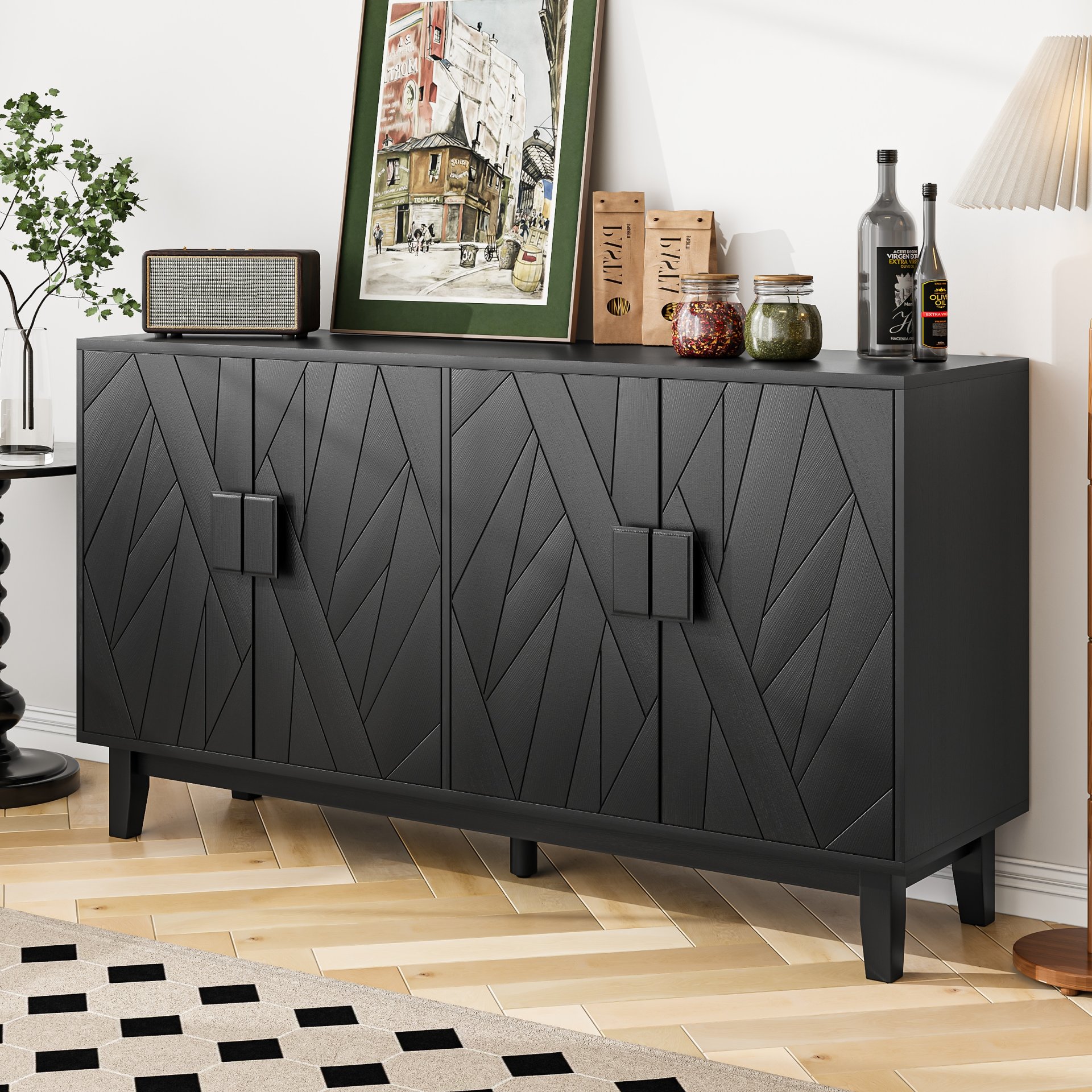Modern Style Buffet Cabinet, Storage Side Cabinet Buffet Cabinet, Medieval Modern Multifunctional Decorative Cabinet Suitable For Living Room, Dining Room, Entrance, Corridor, Kitchen - Black - Image 2